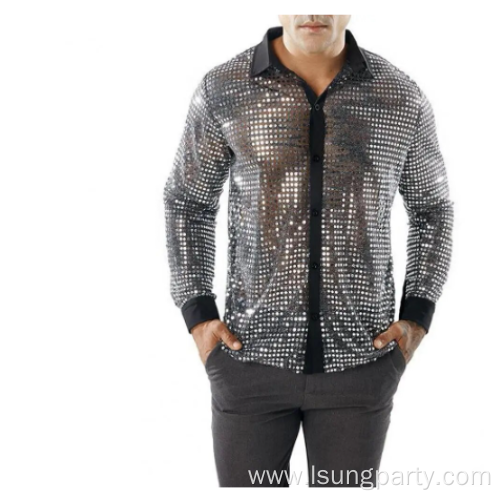 Mens Shiny Nightclub Party Sequins Shirt